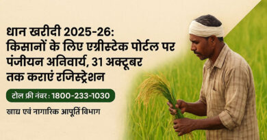 धान खरीदी के लिए एग्रीस्टैक पोर्टल में किसान पंजीयन अनिवार्य : किसान 31 अक्टूबर तक करा सकेंगे पंजीयन